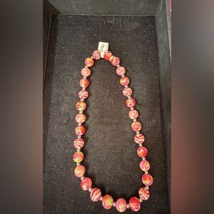 Elegant Donna Sharp Red and Pink Beaded Necklace